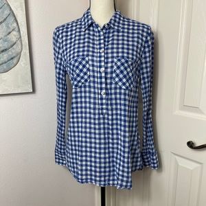 Blue and white plaid 100% cotton button down shirt